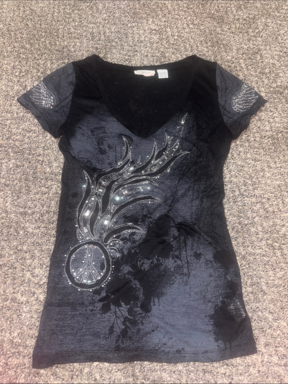 Miss Me Black V-Neck Embellished Graphic Tee